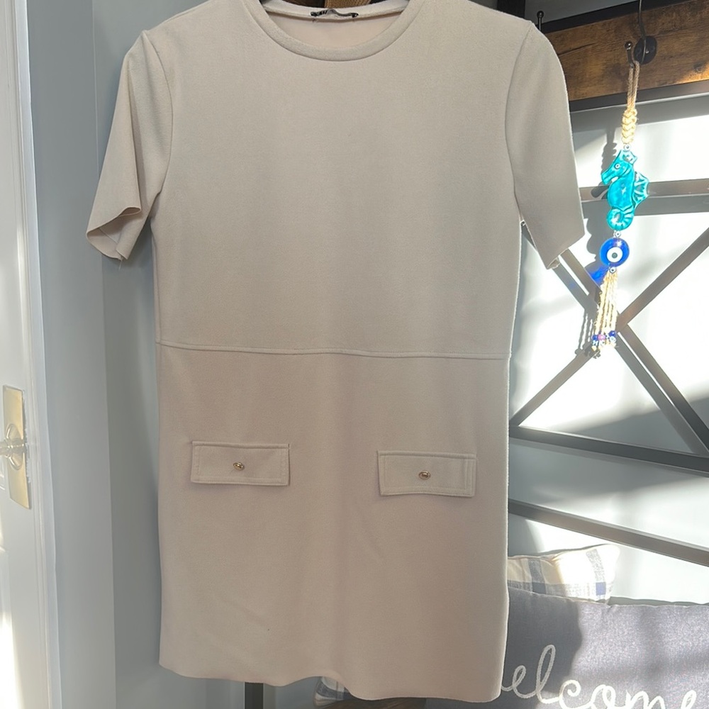 Zara beige faux suede mini dress size M - Picture 6 of 9